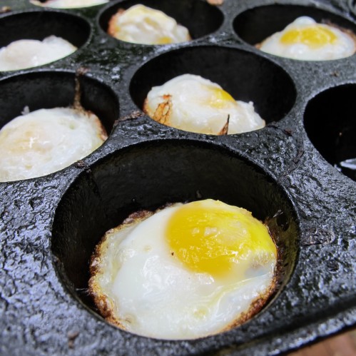 Fried Quai eggs in Khanom Krok pan or ebleskiver