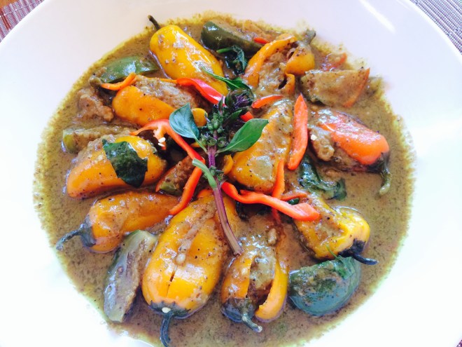 Stuffed Sweet Pepper Thai Green Curry with Thai Eggplant