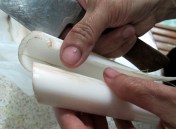 discard the tough outer layer of banana stem