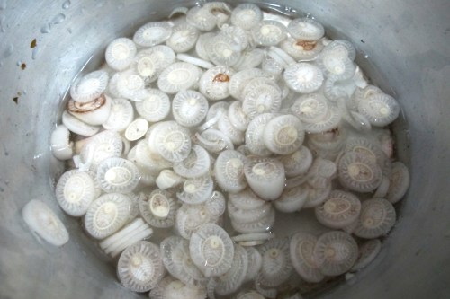 soak sliced banana stem in cold salted water or lime water